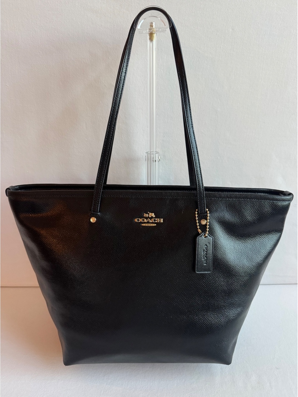 Coach Street Zip Tote Black Leather F34103 Gold Large Shoulder Bag